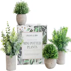 Artificial Plants for Home Decor Indoor. 4 Mini Plants, Rosemary Faux Plant Decor, Eucalyptus Plant, Grass Plants. Small Fake Shelf or Desk Greenery D&eacute;cor