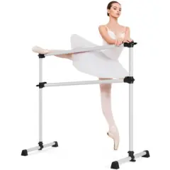 Adjustable Freestanding Ballet Barre with Double Poles and Non-Slip Feet Silver