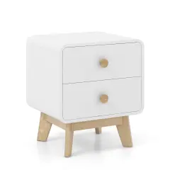 MDF and Rubber Wood Nightstand with 2 Drawers and Mid-Century Modern Design White