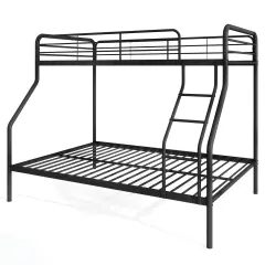 Twin Over Full Metal Bunk Bed with Guardrails, Ladder, Storage Space and Sturdy Construction Black