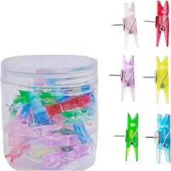 60 Pcs Push Pin Clips with Clips Pins Clips Creative Paper Clips Colorful Thumbtack Clips Plastic Push Pins for Christmas Cork Board Bulletin Boards Photos Walls Projects Drawings Map