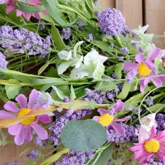 22 Inch Purple Flower Wreath - Spring/Summer Artificial Wildflowers & Green Leaves for Front Door, Indoor/Outdoor