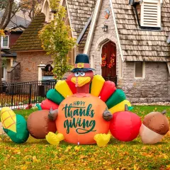 8FT Thanksgiving Inflatables Decorations, Turkey and Vegetables Blow Up with LED Lights for Autumns Fall Happy Thanksgiving Festival Outside Indoor Outdoor Lawn Holiday D&eacute;cor Harvest.