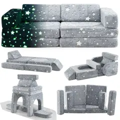 10 Pieces Modular Kids Glow-in-The Dark Sectional Play Couch Sofa Perfect for Kids Room Gray