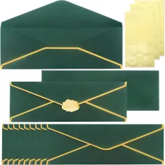 Business Envelopes with V-Flap,Gold Border 30 Pack #10 Envelopes Made of 150gsm Paper, Standard Envelopes with Gold Stickers for Office, Checks, Letter Mailing,9.45 x 4.13 Inches (Christmas Green)