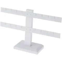 Plymor White Faux Leather Double T-Bar, Eight Pair Earring Display Stand, 10.25" W x 6.5" H