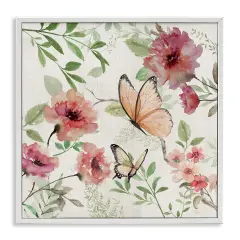 Stupell Industries Butterflies over Wild Cottage Flowers Framed Giclee Design by Nan