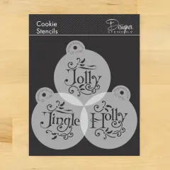 Holly, Jolly and Jingle Cookie Stencil Set | C978 by Designer Stencils | Cookie Decorating Tools | Baking Stencils for Royal Icing, Airbrush, Dusting Powder | Reusable Plastic Food Grade Stencil for Cookies | Easy to Use & Clean Cookie Stencil