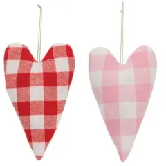 Set of 2 Buffalo Check Heart Pillows for Holiday or Year-Round Decor