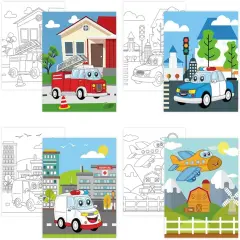 4 Pcs Car Theme Pre Drawn Canvas - 8" x 10"