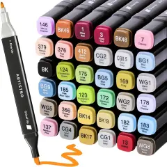 36 Dual-Tip Alcohol Markers - Alcohol-Based Pens Set, Chisel + Fine Tip, Quick Dry, Carrying Case Included
