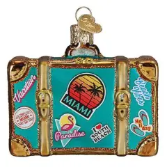 Old World Christmas 2.5 Inch Miami Suitcase Christmas Tree Ornament , Travel Vacation Florida Multicolored