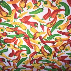 1 Yard White Red Chili Print Poly Cotton fabric 59/60 Inch Width