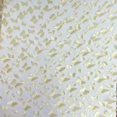 1 Yard Champagne 3D Butterfly Mesh Fabric with Satin Appliqu&eacute; on Stretch Sheer Base 54 Inch Wide