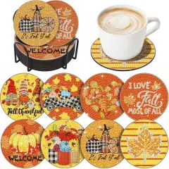 8 Pcs Fall Diamond Art Painting Coasters Kits