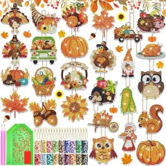 26 Pcs Double Side Thanksgiving Diamond Art Keychain