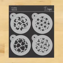 Holiday Cookie Stencils: Hearts, Stars, Santa Hat, Candy Corn | C368 by Designer Stencils | Cookie Decorating Tools | Baking Stencils for Royal Icing, Airbrush, Dusting Powder | Reusable Food Grade Stencil for Cookies | Easy to Use & Clean Stencil