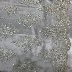 1 Yard Ivory Sequin Lace Fabric 54&rdquo; Wide Polyester Mesh with Embroidery & Sequins for Bridal & Decor