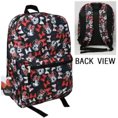 Minnie Mouse & Bows All Over Print Black and Red 16" Backpack with Front Pocket