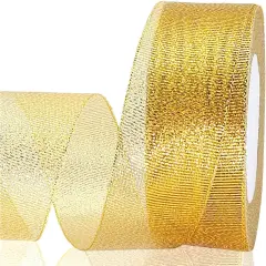 1 1/2 Inch Wide Gold Glitter Ribbon - 25Yards