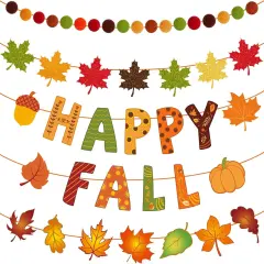 5Pcs Autumn Thanksgiving Garland Decorations Happy Fall Paper Banner