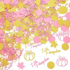 400 PCS Fall Little Pumpkin Maple Leaf Confetti Pink and Gold - Vivid Style