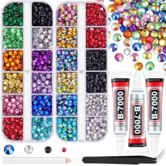 2 Boxes of 4500 PCS Rainbow Flatback Rhinestones with 3PCS B7000 Glue - Multicolor