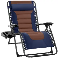 Best Choice Products Oversized Padded Zero Gravity Chair, Folding Outdoor Patio Recliner w/ Side Tray Navy/Brown