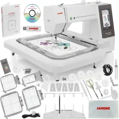 Janome Memory Craft 550e LE Embroidery Machine Bundle - Includes Genuine 5-Spool Thread Stand, Janome 3.9" x 1.6" Hoop, Acustitch Software + Janome USB Flash Drive w/ 30 Embroidery Designs