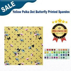 Yellow Polka Dot Butterfly Printed Spandex Fabric