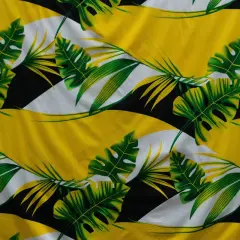 1 Yard Split Leaf & Palm Cotton Poplin Fabric 100% Cotton, 45" Width Yellow