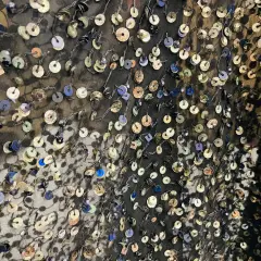 1 Yard Black Sequined Lace Fabric on Chiffon 54" Wide 100% Polyester Heavyweight Bridal & Formal Material