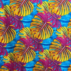1 Yard All Over Monstera Leaf Rayon Poplin Fabric 36in L x 45in W Turquoise & Pink
