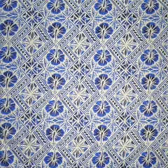 1 Yard Traditional Tapa Hibiscus Fabric 100% Cotton, 36" L x 45" W Grey & Blue
