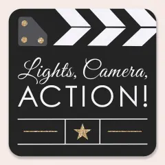 Big Dot of Happiness 25 Ct Red Carpet Movie Night Drink Coasters, 4-Inch Disposable Square Paper Coasters for Birthday Party, Table Decor for Drinks