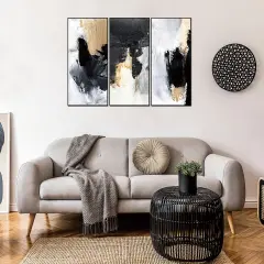 Whiteline Modern Living Inez 3-Piece 48""x24"" (each) Canvas Wall Art, Black PS Frame