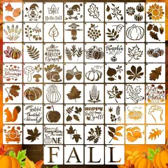 60 Pcs Fall Stencils for Painting Reusable Leaf Pumpkin - 3 x 3 Inch