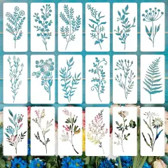 18PCS Flower and Leaf Stencils - 6 x 3 Inch