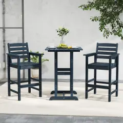 Set of 2 Patio HDPE Adirondack Bar Chairs with Wide Armrests and Inclined Backrest Perfect for Outdoor Use Navy