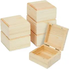 6 Pack Unfinished Wooden Boxes with Hinged Lids - Pinewood Magnetic Storage for Crafts & Jewelry - Unfinished Wood Box