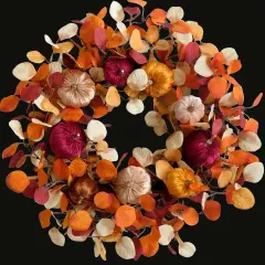 Fall Eucalyptus Velvet Pumpkin Wreath