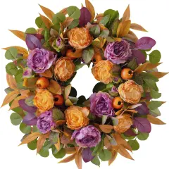 Autumn Wreath with Peony, Maple Leaves, Berries Fall Wreath