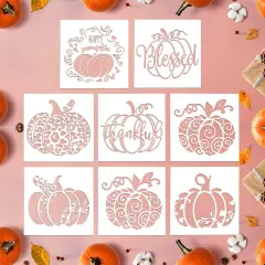 8 Pcs Pumpkin Stencils 8 x 8 Inch Fall Stencils Reusable Thanksgiving