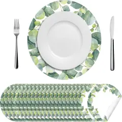 50 Pcs Disposable Eucalyptus Leaf Paper Placemats Round 12 Inch Sage Green Eucalyptus Placemat Table Place Mat for Table Setting Banquet Wedding Dinner Party Supplies