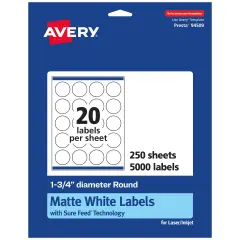 Avery Matte White Round Labels, 1.75" diameter