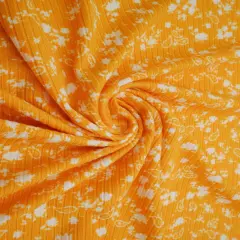1 Yard Yellow Mango Ditsy Paisley Floral Yummy Rib Knit Fabric 4x2 Soft Stretch 58/60" Wide