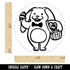 Easter Bunny Rabbit with Basket of Eggs Self-Inking Rubber Stamp Crafting Black