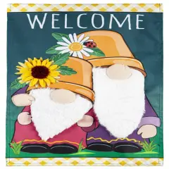 Flower Pot Gnomes Summer Garden Flag 2 Sided Applique