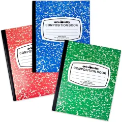 4E's Novelty Wide Ruled Composition Notebooks - Pack of 3-100 Sheets 9.75" x 7.5" - Hard Cover Red Blue Green Cute Marble Colors, Bulk Compositon Book Wide Ruling, Back to School Supplies