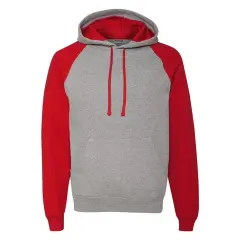 Jerzees&reg; Colorblock Raglan Pullover Hooded Sweatshirt OXFORD/ TRUE RED